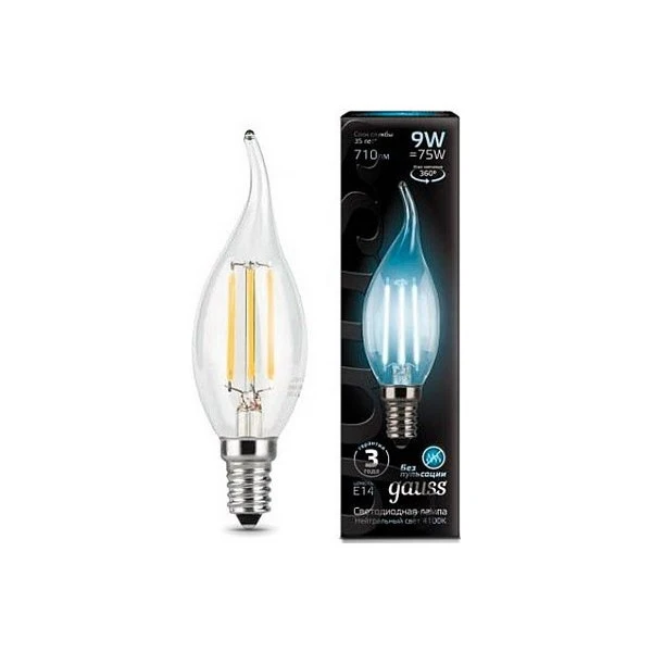 Лампа GAUSS Filament Свеча на ветру E 14 9W 4100 K 104801209 | Лампы и освещение