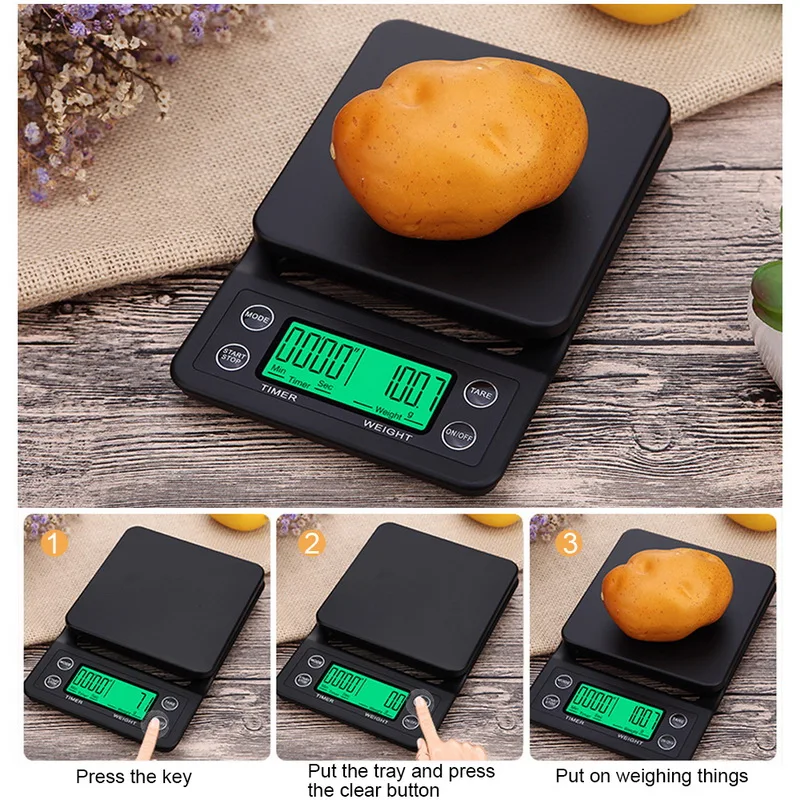 

3kg/0.1g 5kg/0.1g Drip Coffee Scale With Timer Portable Digital Kitchen Scale High Precision LCD Electronic Scales