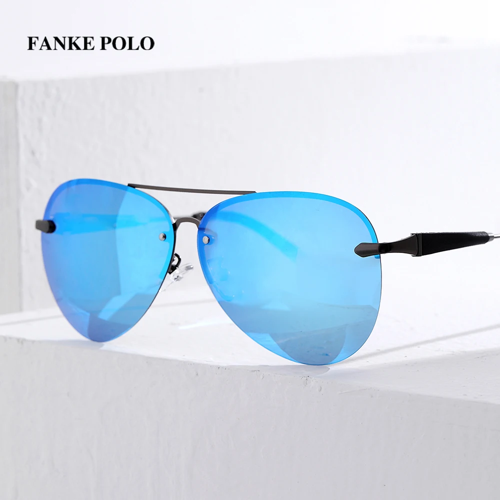 FANKEPOLO new men's retro sun eye round metal polarizer luxury brand designer sun eye black driving mirror goggles fashion - Цвет линз: blue