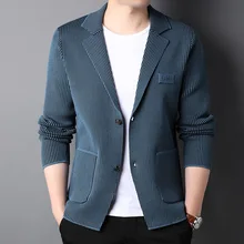 Veste Blazer en tricot à rayures pour homme, tenue décontractée, élégante et stylée, nouvelle marque, 2021  (2)