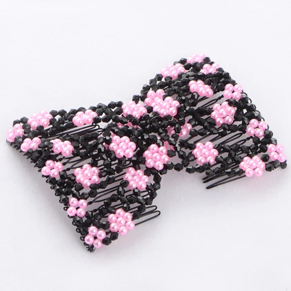 B pink DIY женские эластичные Волшебные волосы инструменты для волос бусины коготь зажим аксессуары жемчужные расчески для волос производитель волос винтажная булочка прическа Мода - Цвет: B pink