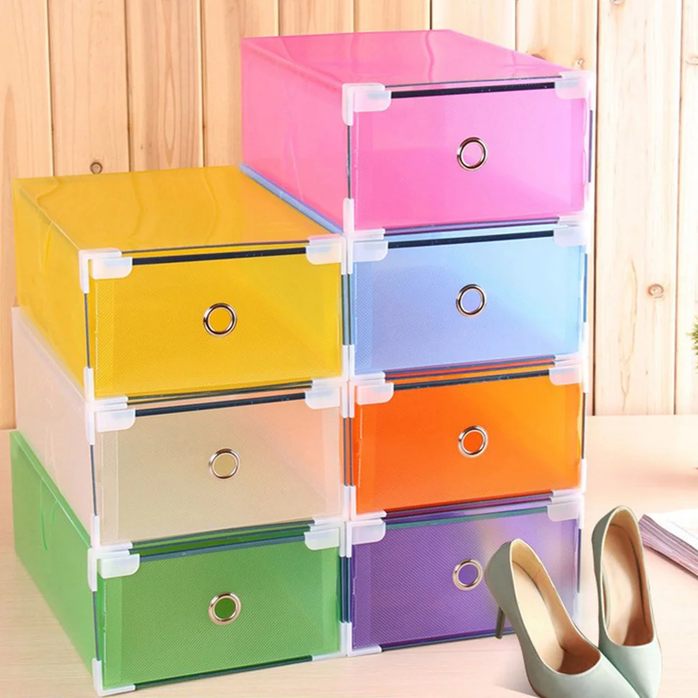 

10PCS Crate Storage Clear Drawer Shoe Boxes Stackable Foldable Shoes Case Home Wardrobe Thicken Shoebox Size 31*20*11 (