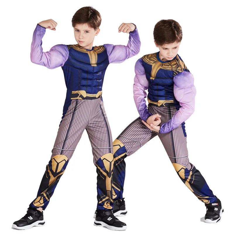Deluxe Thanos Cosplay Costume Kids Avengers 4 Endgame Zentai Suit Jumpsuits Halloween with Mask for Child | Тематическая одежда и
