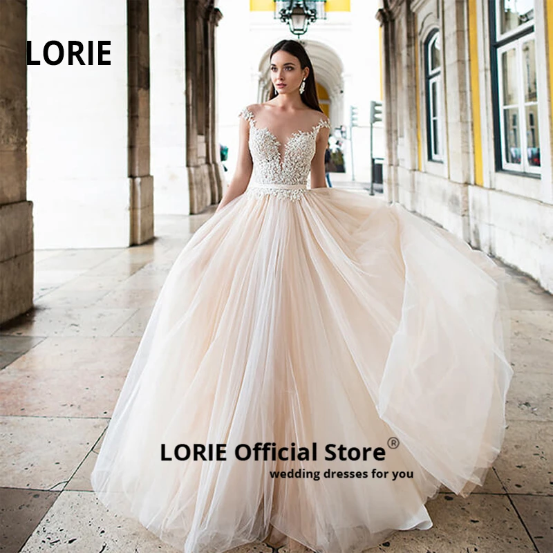 LORIE/ Свадебные платья трапециевидной формы с кружевной аппликацией, платье невесты из тюля, свадебные платья с открытыми плечами, Романтическое Платье de mariee