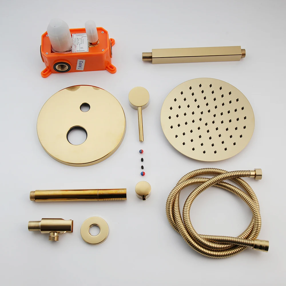 

YANKSMART Bathroom Golden Rainfall Shower Faucet Sets Wall/Ceiling Mounted Single Handle Shower Tap Mixer Cold & Hot Water Taps