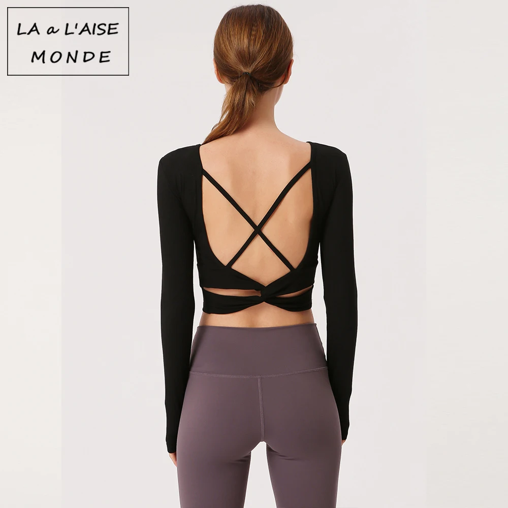 Новая Сексуальная женская футболка с длинными рукавами для занятий йогой