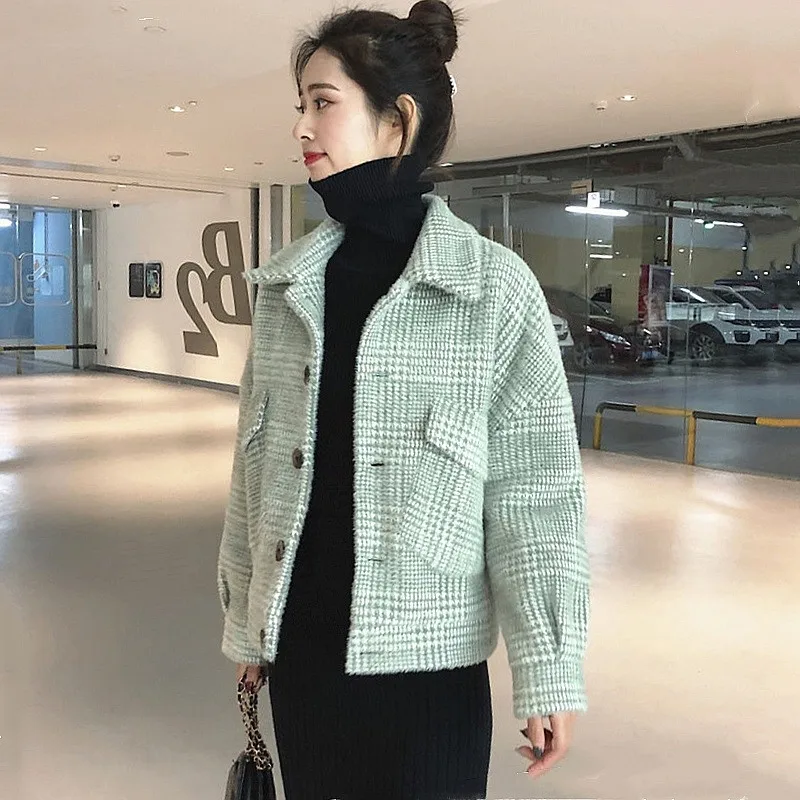 

Faux Mink Short Knitted Jacket Women 2020 Autumn And Winter New Slim Women's Thick Single Breasted Fashion Cardigan C150