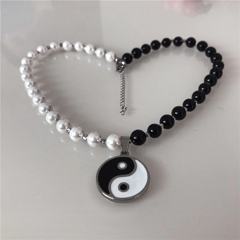 

Tai Ji Eight Trigrams Comma Yin Yang Pearl Beads Pendant Necklace Jewelry Unisex R2LE