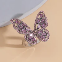 new simple rhinestone butterfly ring vintage pink gold finger wedding party ring for women bridal fashion jewelry engagement