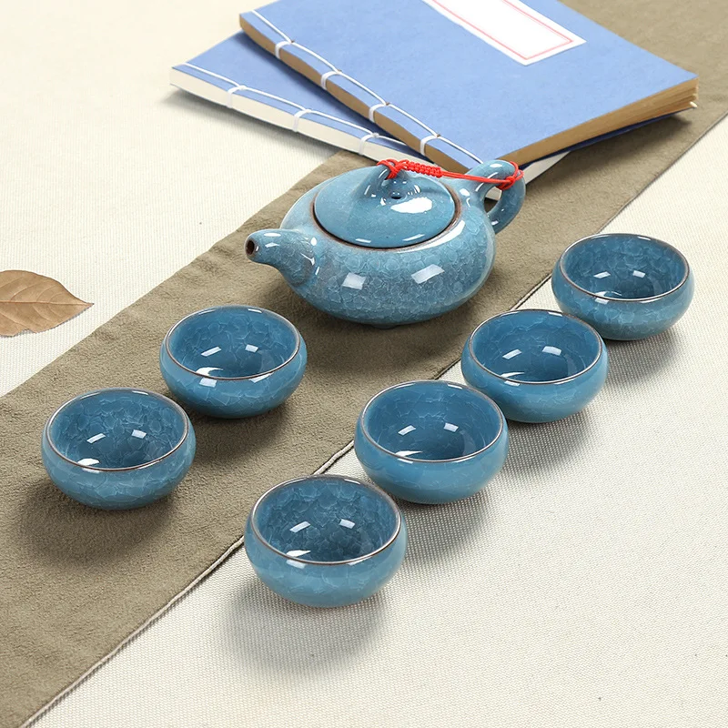 Чайный сервиз в китайском стиле для путешествий кунг-фу 7 предметов керамический