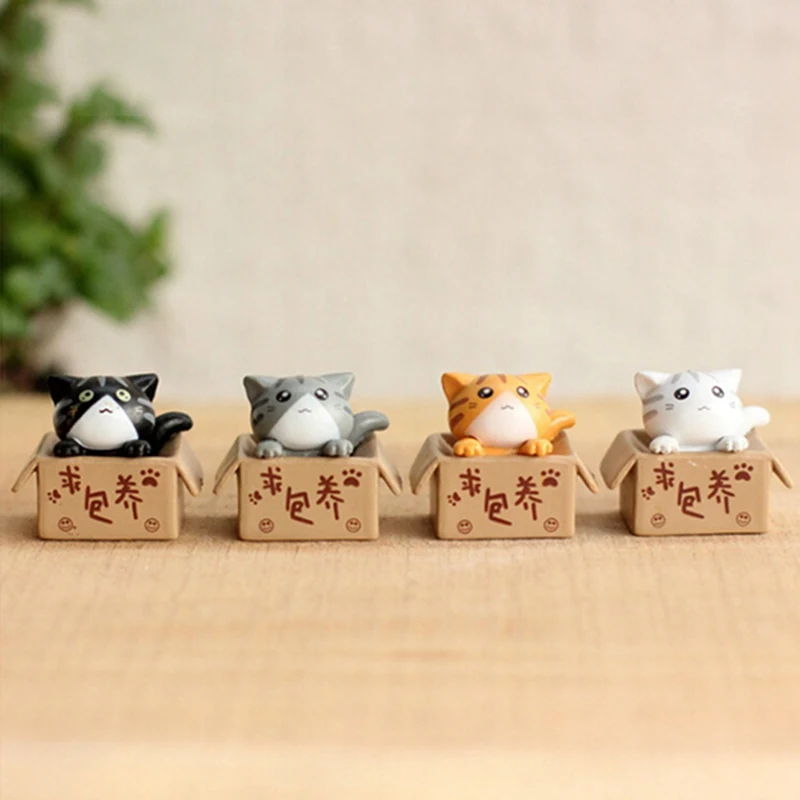 

1 Piece Cartoon Poor Box Cat Kitty Kitten Model Small Statue Car Figurine Crafts Garden Figurine Ornament DIY Miniatures Gifts
