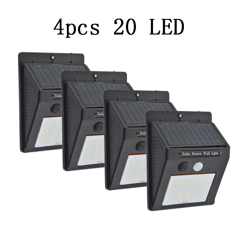 4pcs 20 LED 20/30 Светодиодный Фонари, работающие от солнечной энергии PIR датчик движения Солнечный садовый светильник Открытый водонепроницаемый энергосберегающий настенный светильник - Испускаемый цвет: 4pcs 20 LED