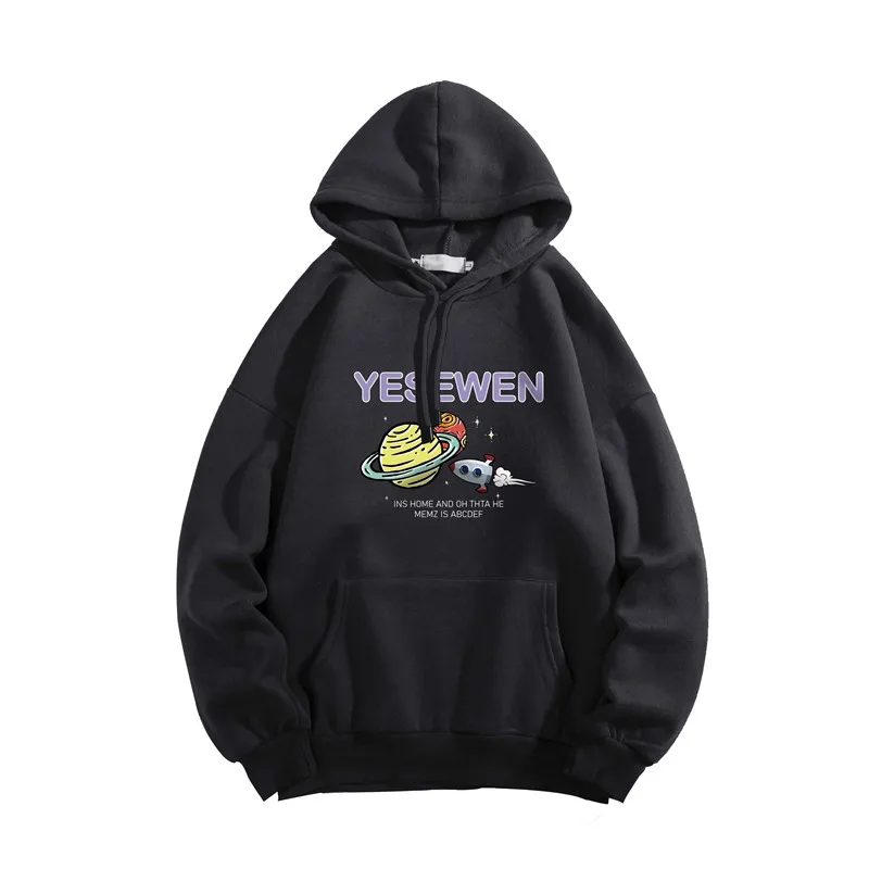 

Fleece-Lined Cartoon Printed Hoodie Male Korean-style Autumn and Winter Trends COUPLE'S Loose All-Matching Thickened Jacket