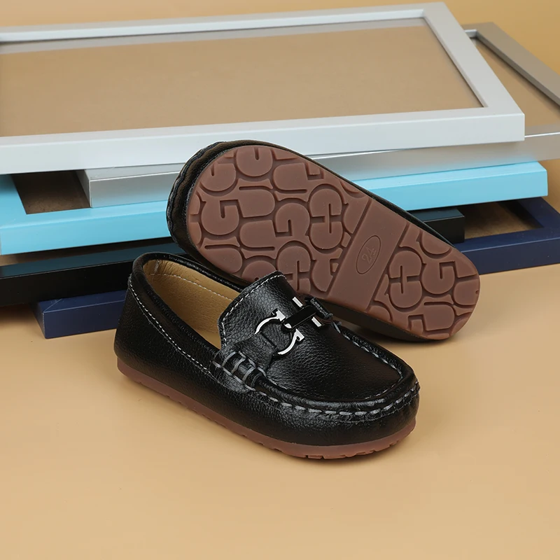 

Moccasins Kids Loafers Shoes Black White Unisex Boys Girls Soft Loafer Slip-on Flats Leather Shoes For Children Size 21-30 Hot