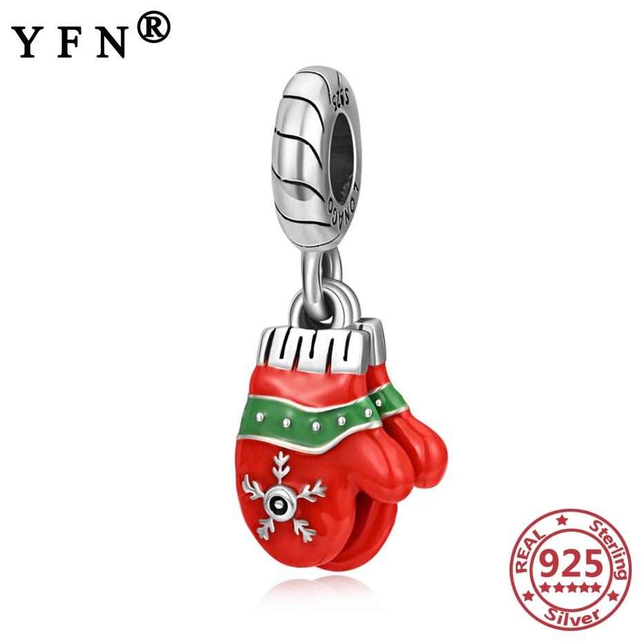 YFN 925 пробы серебряные Рождественские перчатки ожерелье подвеска Женские