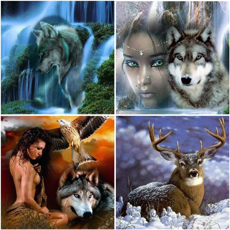 Алмазная живопись 5D сделай сам вышивка волка девушка узоры Орел крестом полная