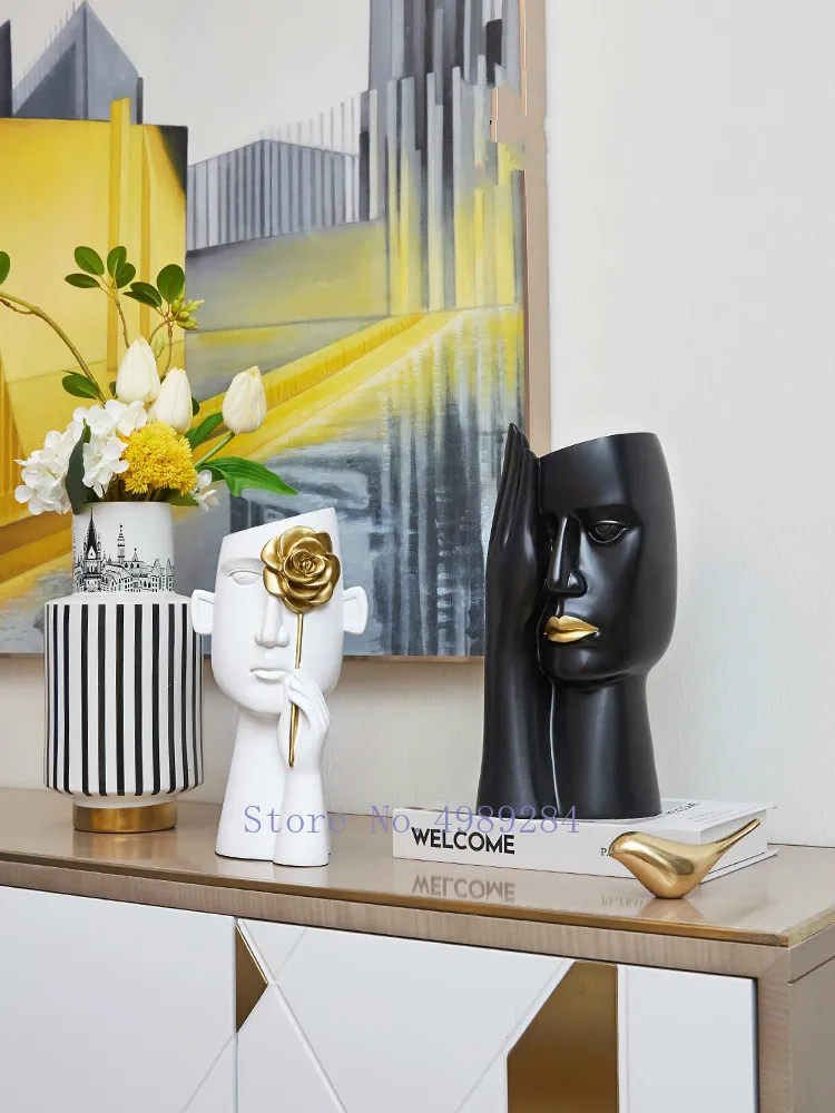 Творческая ваза из смолы абстрактный персонаж с головой человека скульптура