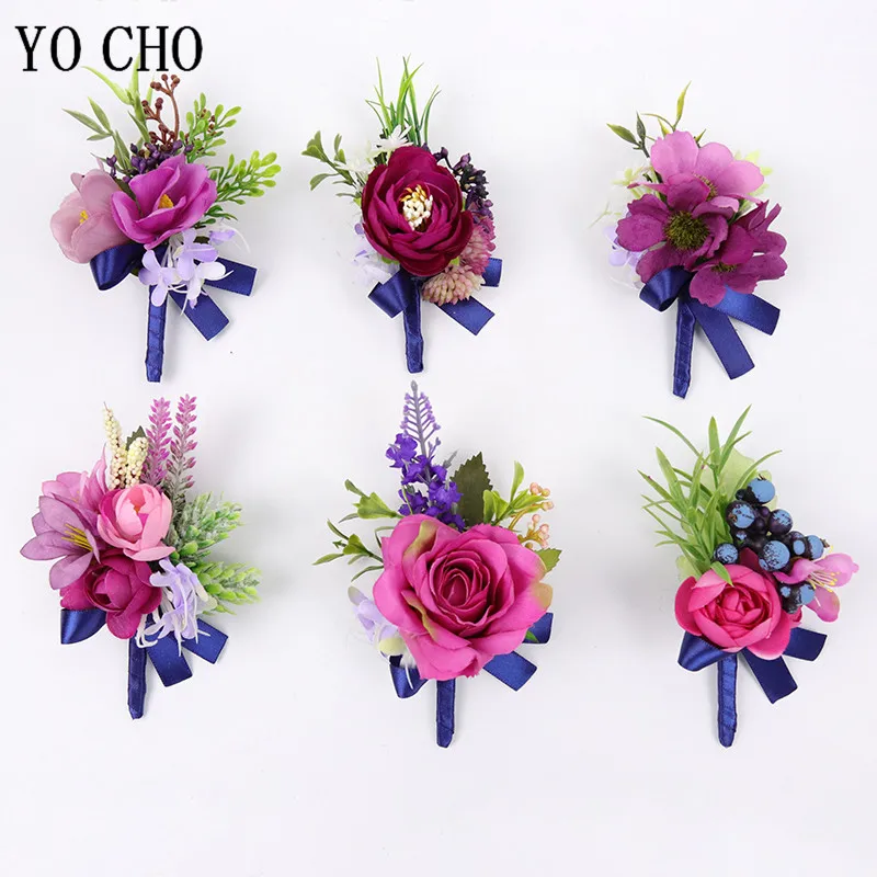 YO CHO Свадебная пурпурная бутоньерка для мужчин искусственные ягоды лаванды