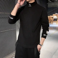 2020 cashmere t shirts men long sleeve embroidery letter t shirt homme turtleneck streetwear casual t shirts male fashion tee