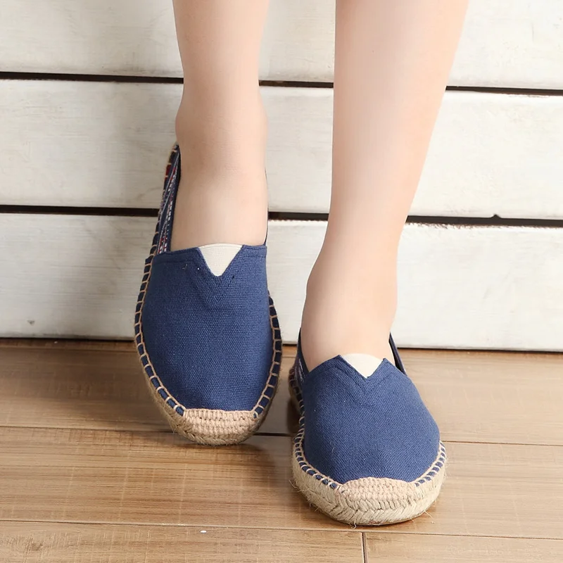 

Summer Green Folk-custom Walking Loafers Shoes for Women Slip on Womens Flat Shoes Canvas Couple Drive Shoe Flax Fisherman Shoes