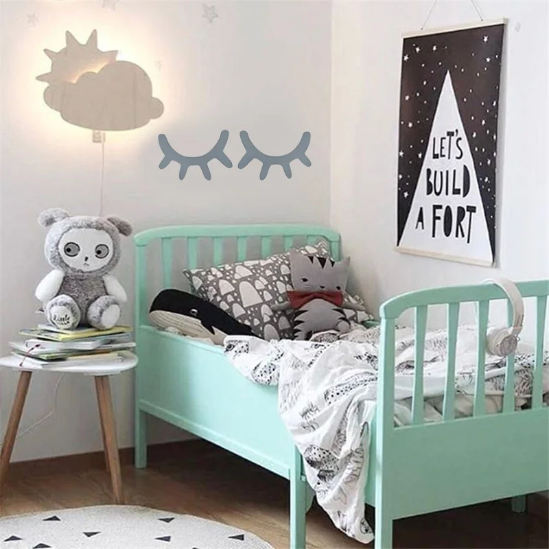 

2Pcs Nordic Style Wooden 3D Eyelash Wall Stickers Decor DIY Kids Bedroom Living Room Background Wall Sticker Home Decoration