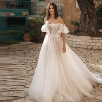 verngo elegant off the shoulder a line wedding dresses for bridal lace applique tulle sweep train bride gowns vestido de noiva