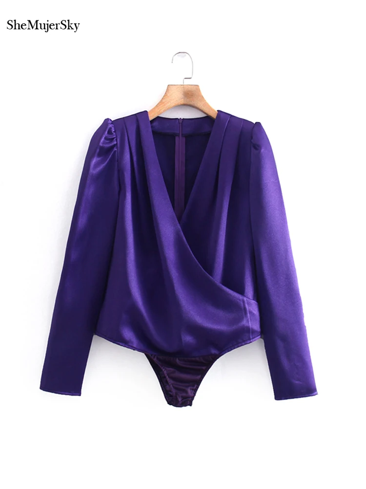 

Женский Повседневный Комбинезон SheMujerSky, с длинным рукавом и V-образным вырезом, цвет фиолетовый, весна-осень 2022