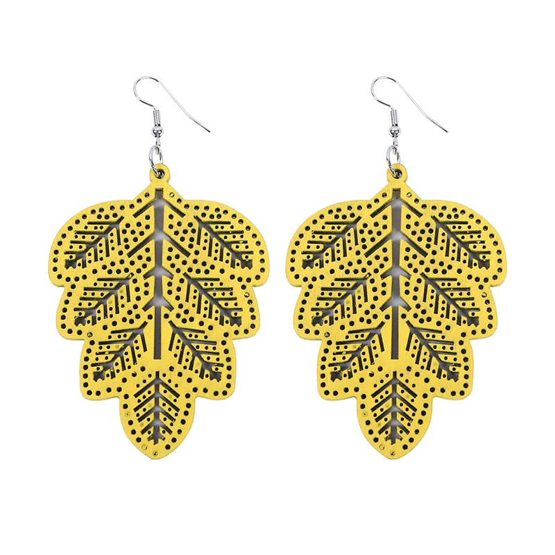 

Kharisma Leaf shape natural wood earrings 6 pairs for girls simple retro art pendant jewelry women wooden earring lady