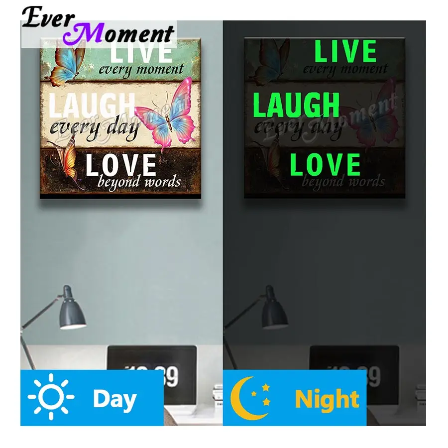 

Ever Moment Diamond Painting Glowing Live Laugh Love Wall Decoration Embroidery 5D Diamond Display Resin Drills Gift Kit N010