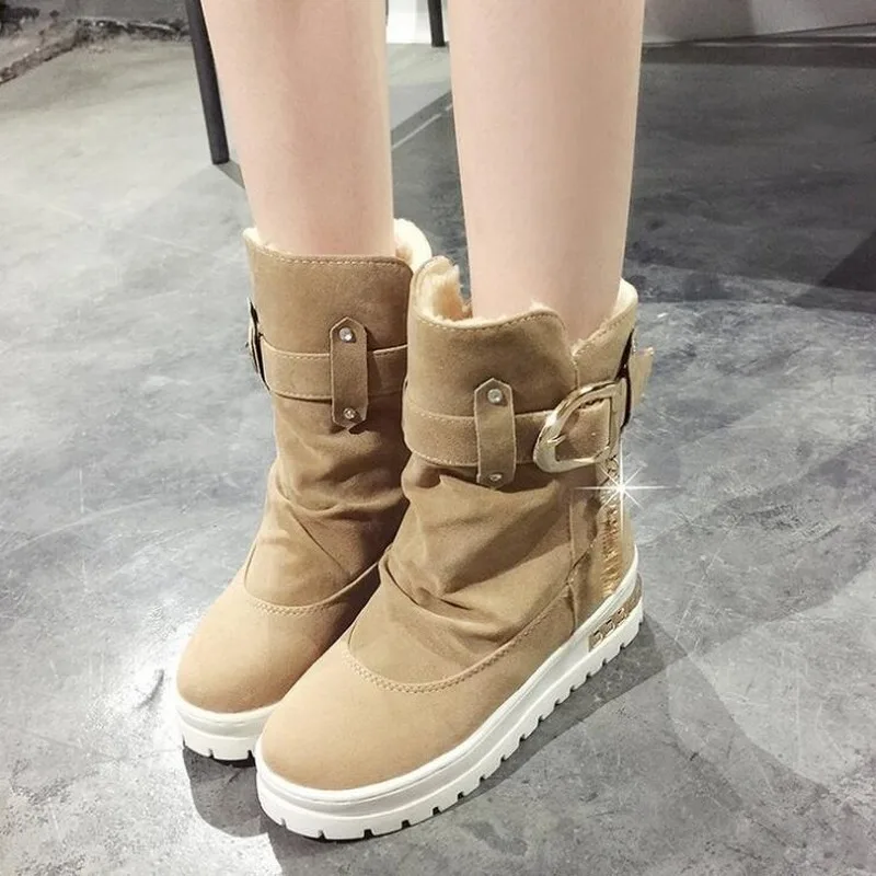 

Новинка Осень-зима 2021, женская обувь, зимние ботинки средней длины с круглым носком, бархатные теплые модные женские ботинки с резиновой под...