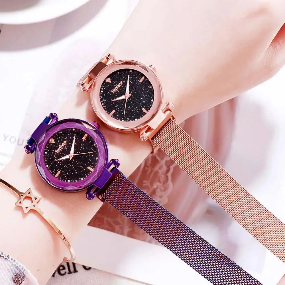 Роскошные женские часы 2019 Звездное небо магнитные водонепроницаемые наручные