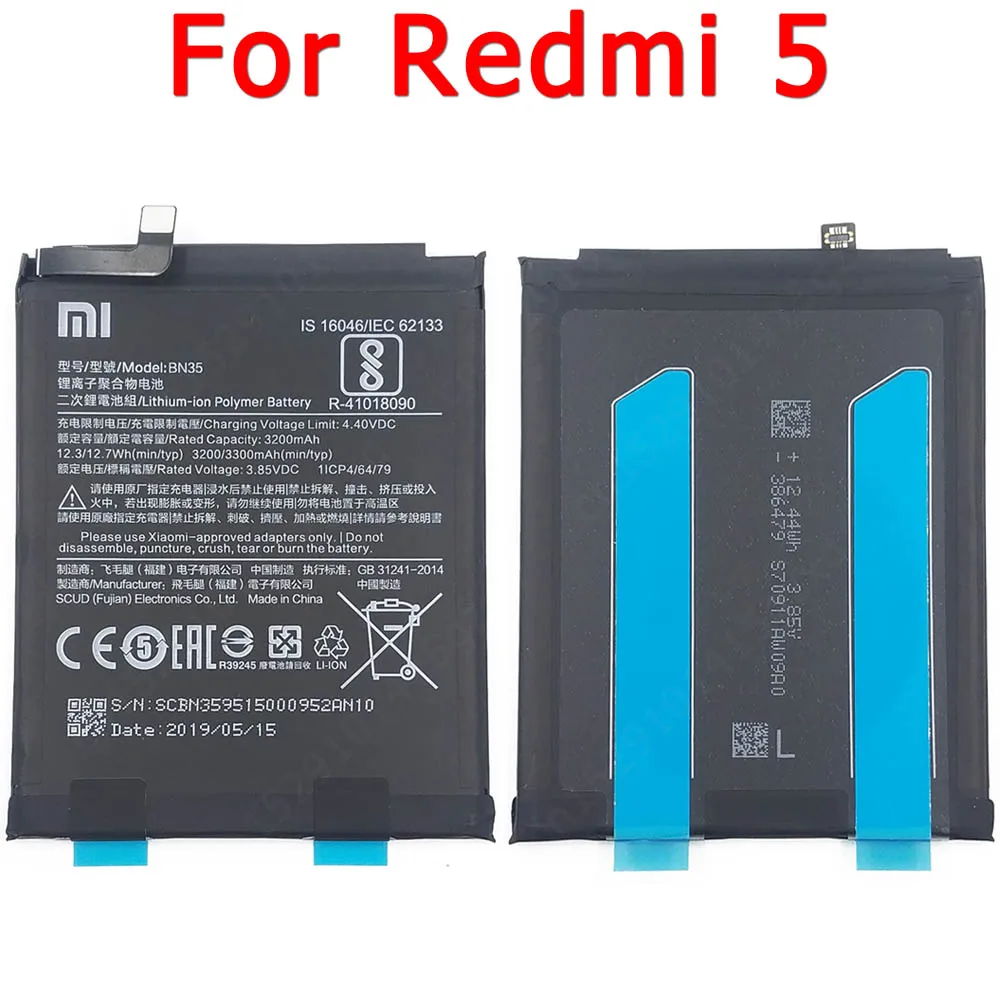 100% Оригинальный аккумулятор для Xiaomi Redmi 5 BN35 сотовый телефон 3200 мАч литий ионный