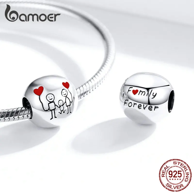 Bamoer, семейный Шарм,, 925, браслет на запястье, круглые металлические бусины для женщин, семейные подарки, сделай сам, изготовление ювелирных изделий SCC1339
