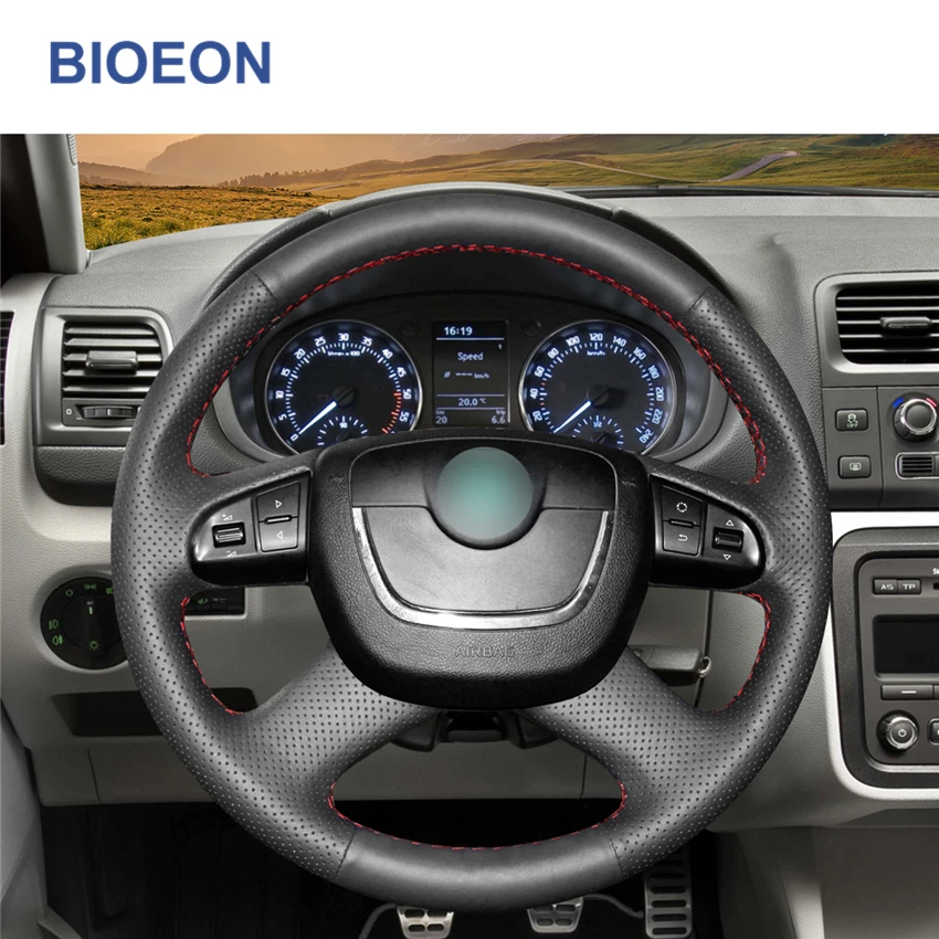 Черный чехол на руль из искусственной кожи для Skoda Octavia Superb Yeti 2009 2010 2011 2012 2013 Roomster