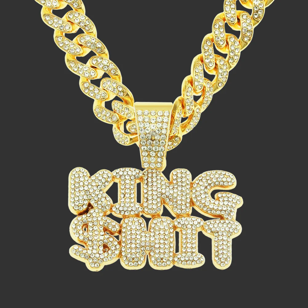 

Мужское ожерелье с подвеской в виде букв короля в стиле хип-хоп с кубинской цепью Майами 13 мм сверкающие ожерелья в стиле хип-хоп модные ювел...
