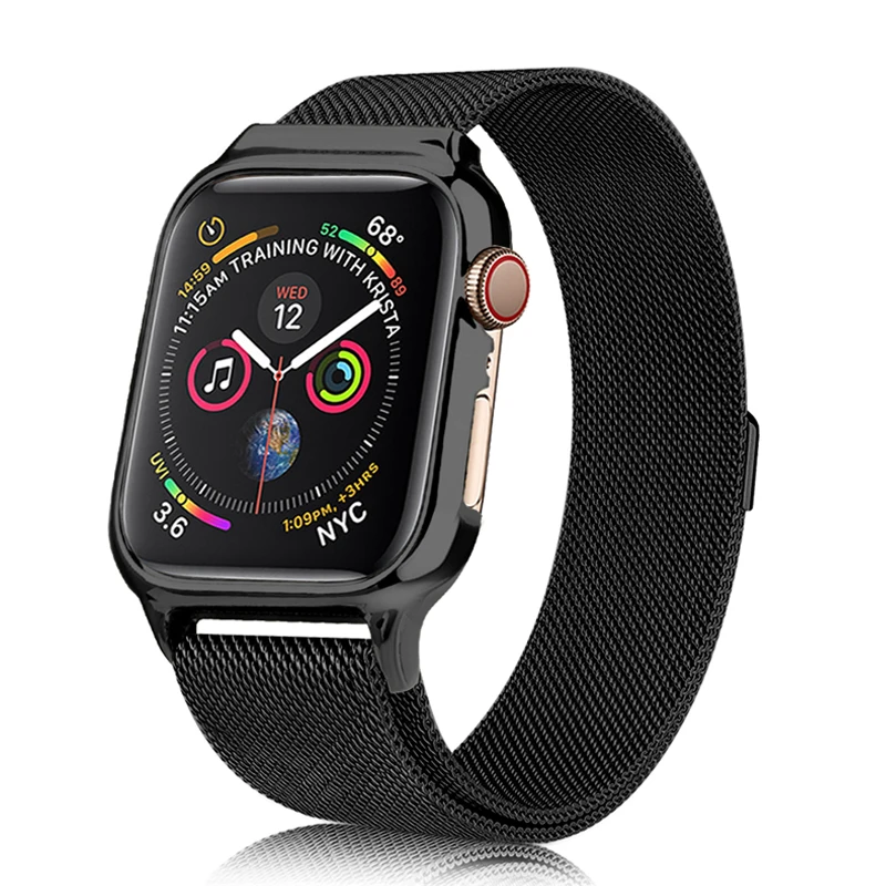 

Ремешок «Миланская петля» для Apple Watch Band 44 мм 40 мм, браслет с металлическим защитным корпусом для iWatch Series 4 Band