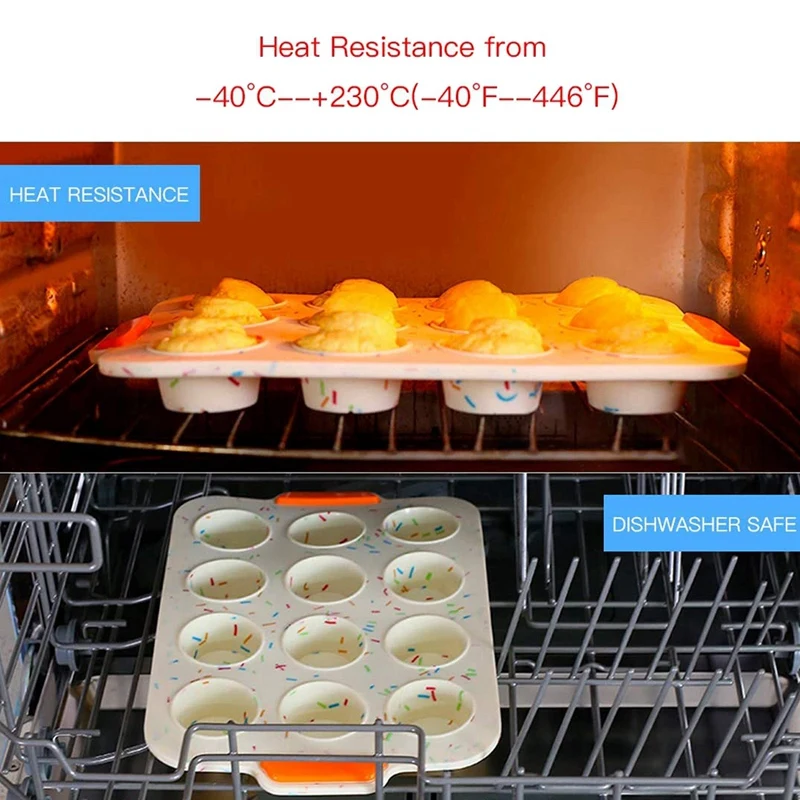 

Bread Loaf Pans,Silicone Bakeware,Bake Molds,12 Cup Silicone Muffin Pans,Non-Stick Baking Pan,2 Pack