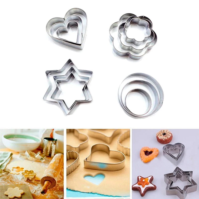 12pcs/set Stainless Steel Cookie Biscuit DIY Mold Star Heart Round Flower Shape Cutter Baking Mould Tools 