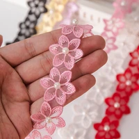 pearl flower ribbon lace sewing accessories 3d patchwork 35mm wide trim diy crafts for dress decoration clothing applique 2yards