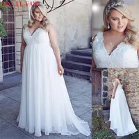 White Plus Size Chiffon Applique Lace Beach Wedding Dresses Pregnant Women Corset Back Empire Bridal Gown Long Robe De Soiree