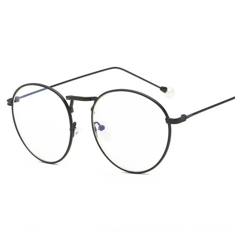black frame Винтажные жемчужные очки, женские круглые очки в металлической оправе, мужские очки, оптические-1,0-1,5-2,0-2,5-3,0-3,5-4,0-4,5-5,0-6,0 - Цвет оправы: black frame