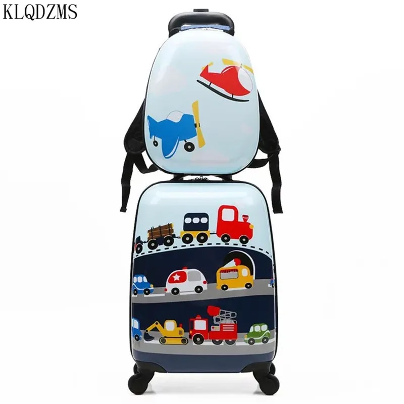 KLQDZMS Cute Cartoon Children Rolling Luggage Sets Spinner 18 inch Carry Ons Backpack Girl Boys Suitcase Wheels