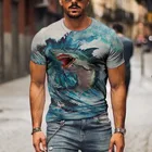 Летняя модная одежда с 3D принтом, футболка с цветным рисунком акулы и оленя, Мужской Топ в стиле хип-хоп с короткими рукавами, Повседневная футболка, нательная рубашка