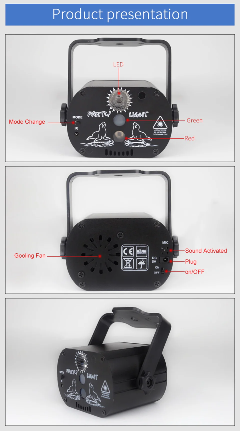 YSH DJ диско светильник ing Effect светодиодный вечерние светильник s Mini USB лазерный Светильник проектор для продажи на свадьбу День рождения