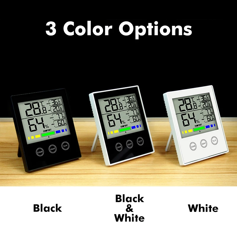 

LCD Digital Electronic Temperature Humidity Meter Touch Control Home Indoor Outdoor Hygrometer Thermometer