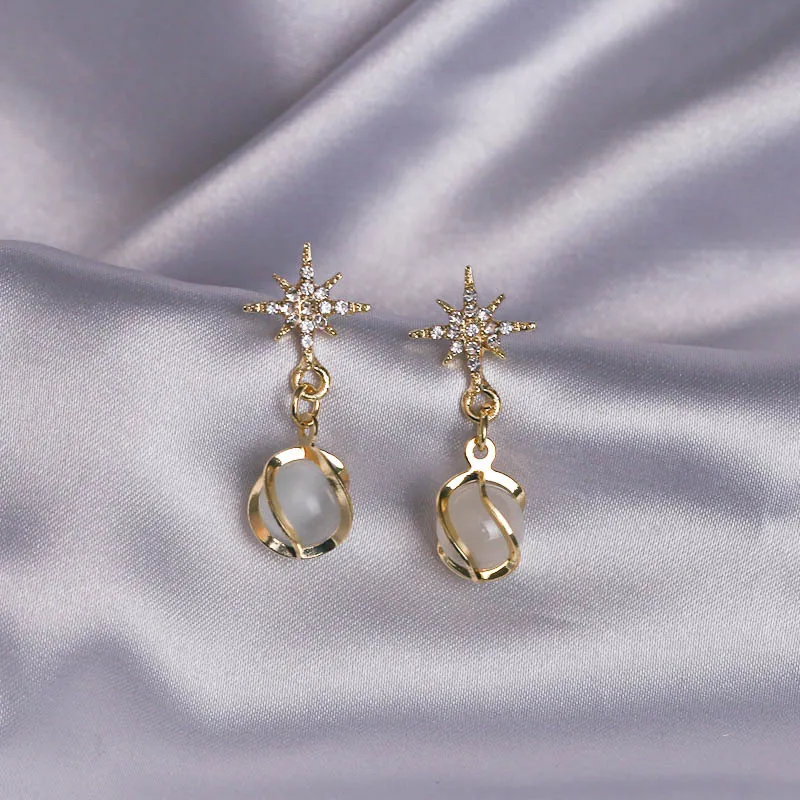 

Opal Inlaid Diamond 925 Silver Needle Small Earrings Summer 2021 New Trendy Korean Temperament Ear Jewelry Female Earrings