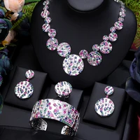 missvikki luxury high end round wedding necklace bangle ring earring set for women cubic zircon dubai bridal jewelry set 2021