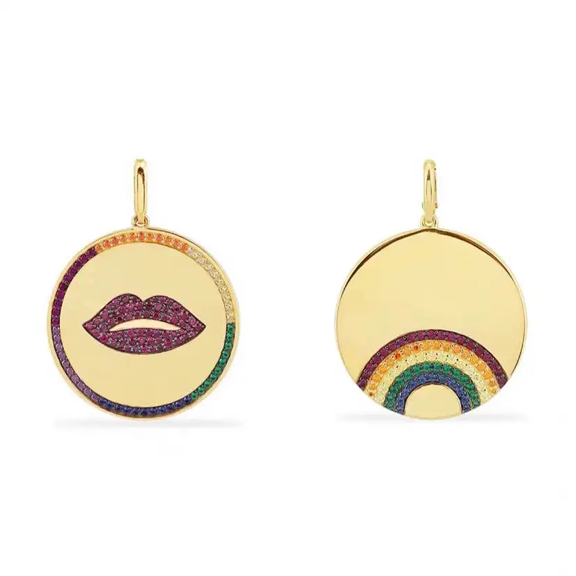 

2pcs Rainbow Colorful CZ Micro pave Gold Color Cubic Zirconia Pendant
