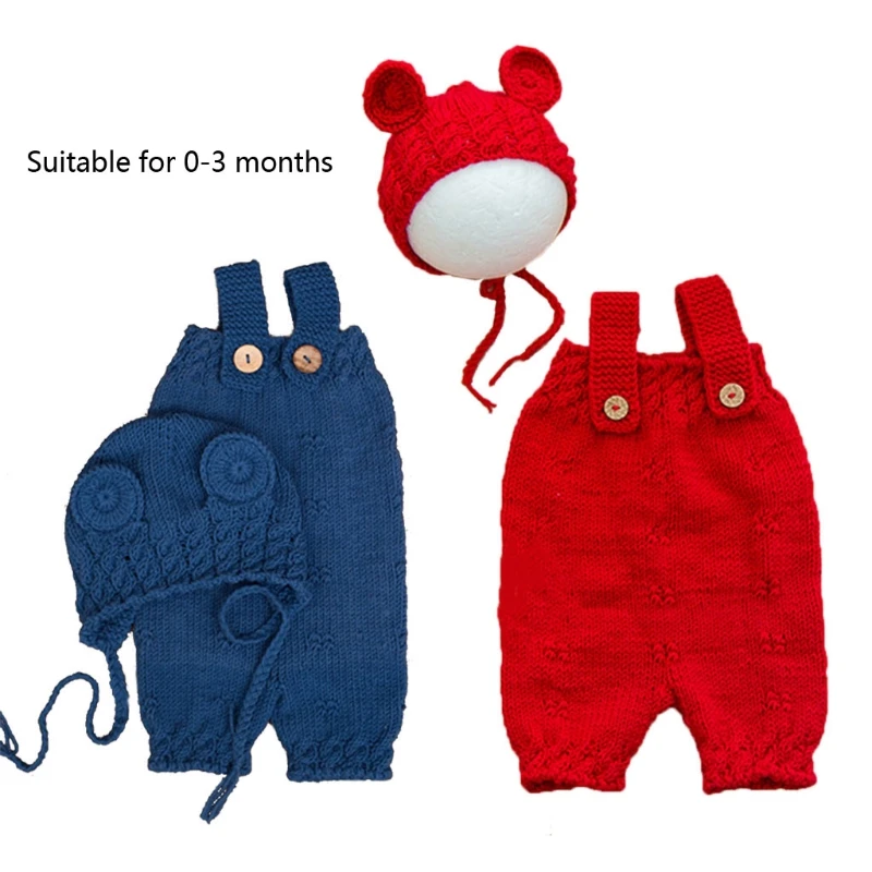 

Baby Knitted Photo Props Infant Handmade Cotton Costume Newborn Photography Props Infant 100 Days Costume Pants and Hats
