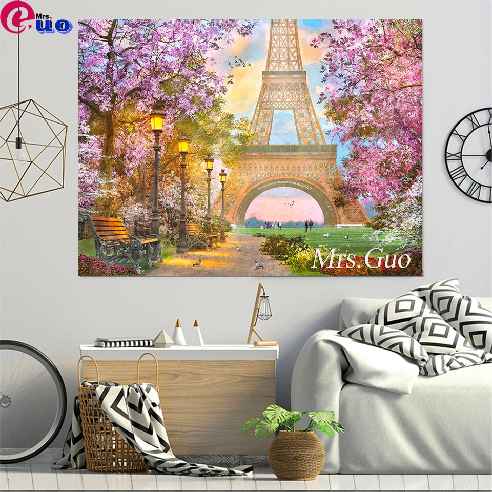 Париж весенней романтики башня Lover Алмазная вышивка крестиком 5D алмазная